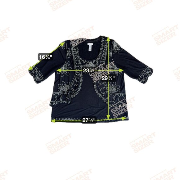 Catherines Embroidered Tunic Top Womens 1X Sheer Sleeves Faux Jacket Comfort - Picture 2 of 7